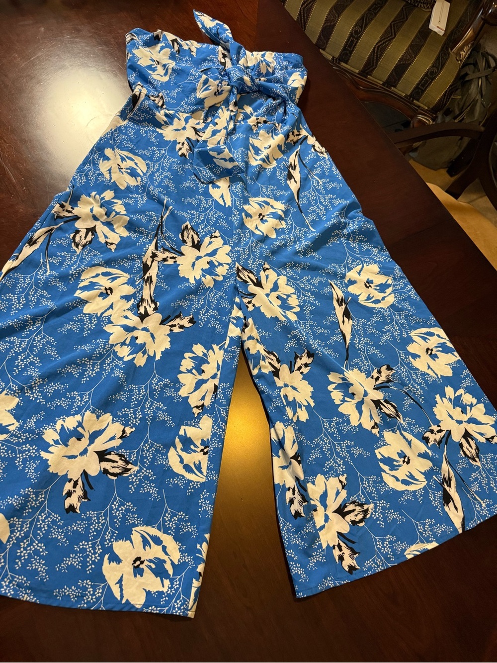 Vici Blue Floral Tie-Waist Wide-Leg Jumpsuit